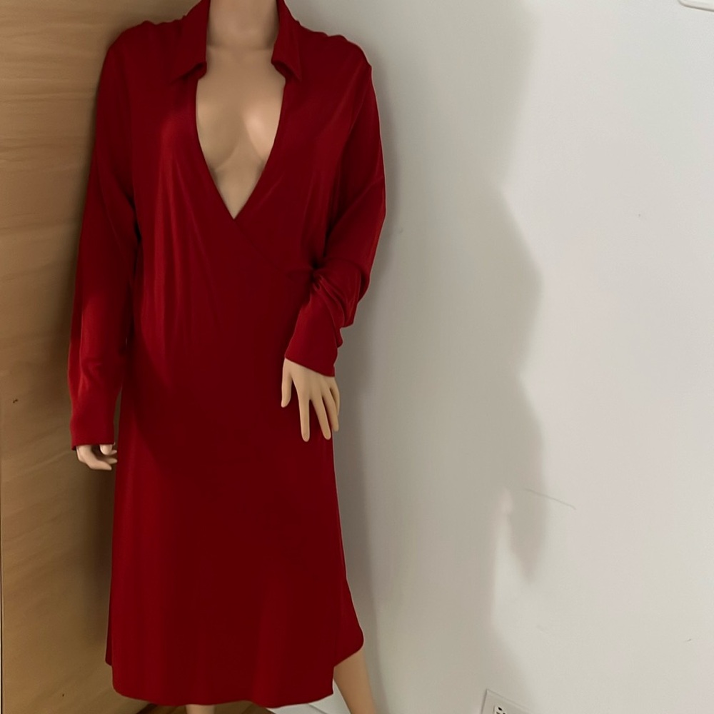 Red Long Sleeve V-Neck Women’s Dress